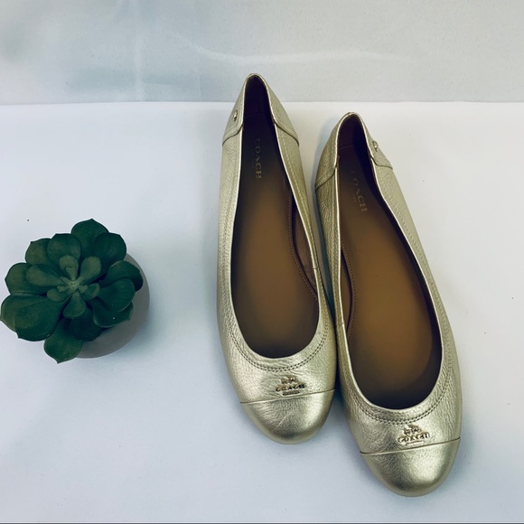 coach gold ballet flats